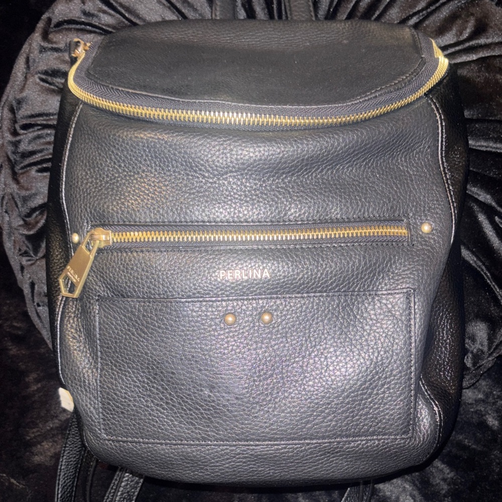 Perlina Black Textured Genuine Leather Women’s Backpack Purse